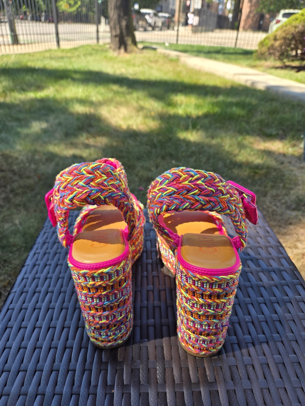 Gianni Bini Multicolor Braided Platform Wedge Sandals - Hot Pink Trim Wedges - Picture 6 of 8